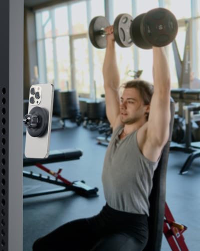 APPS2Car Soporte Magnético para Teléfono de Gimnasio, Base de Aleación y Rótula Metálica, Se Adhiere a Superficies Metálicas, Compatible con iPhone 12-17 y Android, Rotación 360°