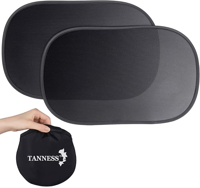 Tanness 2 Pack Car Window Shades for Baby | Sun Shade for UV Rays Protection with Storage Bag | Universal Fit Car Accessories - Black