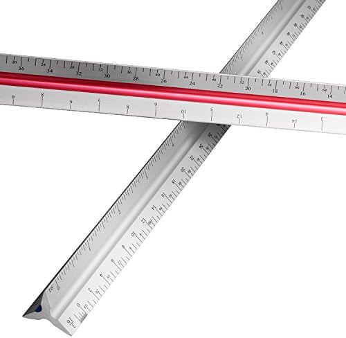 2 Pack 12 Inch Triangular Architect Scale and Aluminum Color-Coded Groves Engineer Scale Ruler Set ( Imperial, 12")