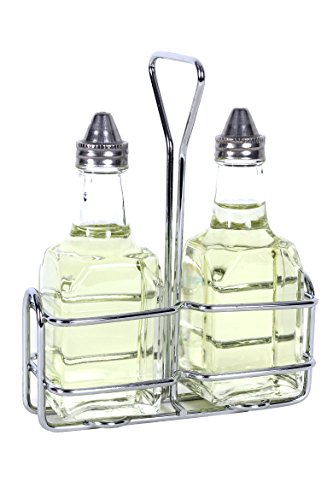 CucinaPrime Oil and Vinegar Cruet Bottles 6 Ounce Bottles with Rack Set