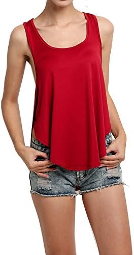 Celltronic Women Sexy Low-cut Round Neck Solid Race-back Tank Tops (L,Red)
