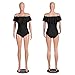 Womens Cute Solids Ruffle Off Bodysuits Shoulder One Piece Swimsuit Black S