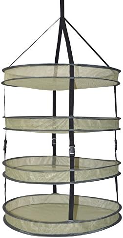Vegelumax Horticulture Heavy Duty Hanging Dry Nets, 2FT Diameter 4 Layer Collapsible Mesh Hydroponic Drying Rack Net, Clips&amp;Storage Carrying Bag