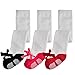 EPEIUS Toddlers Infants Baby Girls' Mary Jane Non-Skid Cotton Tights 12-24 Months,Festive Tights-Shoe Look- CorduroyFront Bows-Anti slip,White and Black/Fuchsia/Red (Pack of 3)