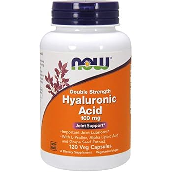 NOW Supplements, Hyaluronic Acid, Double Strength 100 mg, with L-Proline, Alpha Lipoic Acid and Grape Seed Extract, 120 Veg Capsules