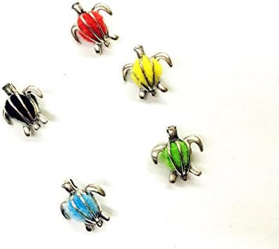 HaXiu 5 PCS Mini Turtle Shape 3D Hollow Design Aromatherapy Oil Diffusers Pendant Necklace Jewelry