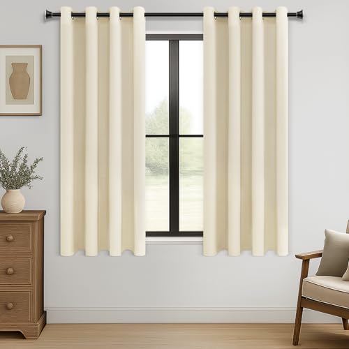 MRTREES Opaque Blackout Curtains with Eyelets, Thermal, Short Modern, 175 x 140 cm (H x W), Beige Cream, Set of 2 for Hotels, Living Room, Bedroom — image 1