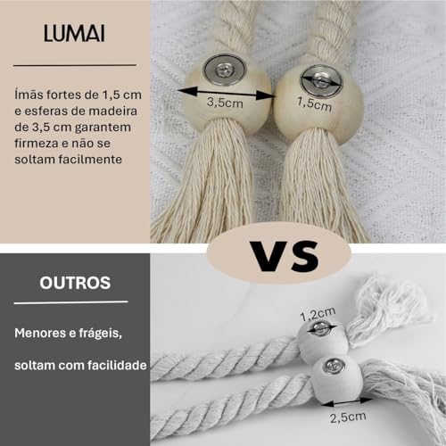 LUMAI Kit 2 Prendedores Magnéticos para Cortina, Corda e Madeira, Bege
