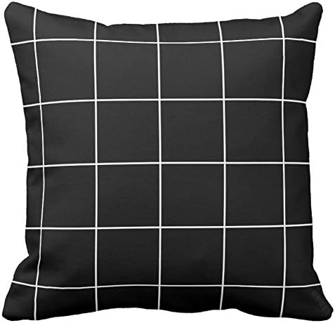 GENYOLO Black Grid Pillow. Aesthetic Room Decor (Black and White, 16x16 Full Pillow)