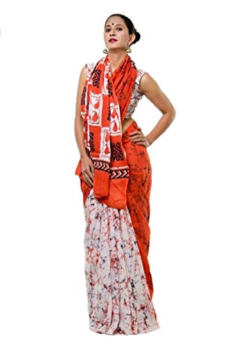 JAIPURI PRINTED COTTON MULMUL SAREE WITH BLOUSE BY PRIYANKA SAREES