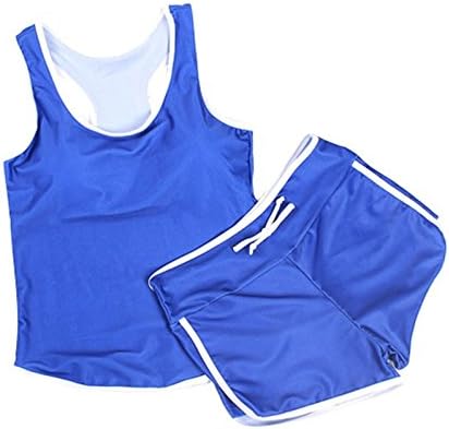 Naomiky Womens Two Pieces Sports Rush Guard Racerback Boy Shorts Swimsuits BlueL(US 6-8)
