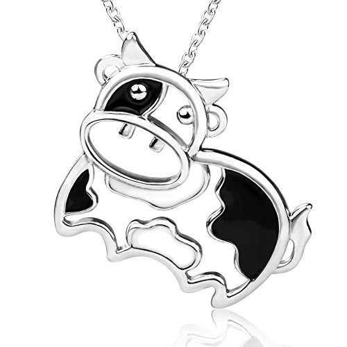 Sterling 925 silver cow charm long pendant necklaces animal for women or girls jewelry gift