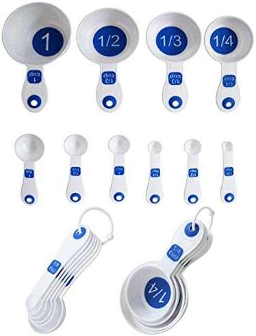 Measuring Cups & Spoons Set of 10 Piece Measuring Spoons and Measuring Cups (White & Blue), New
