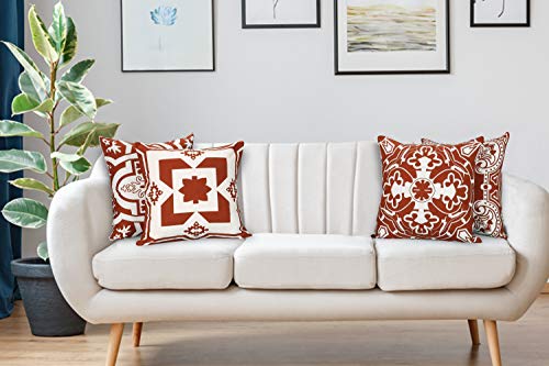 Light & Pro Square Printed Cotton Cushion Cover,Throw Pillow Case, Outdoor Cushion Covers,Slipover Pillowslip for Home, Sofa, Couch,Bed, Chair Back Seat, Set of 4-18x18 inch - Rust - Only Cover - Thumbnail 6