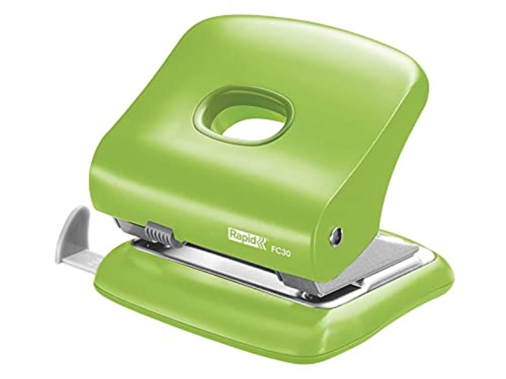 Rapid Fashion FC30 Strong 2 Hole Punch, Punches up to 30 Sheets, Adjustable Guide Bar, Ergonomic Design, Light Green, 5000361