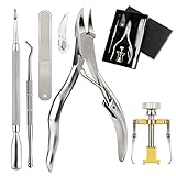 6 Pcs Ingrown Toenail Tools Kit - 6 in 1 Gold Professional Pedicure Toes Treatment Tools with Nail Corrector, Clipper, Cleaner, File for Thick Ingrown Toenails Correction Orthotic Appliance Set