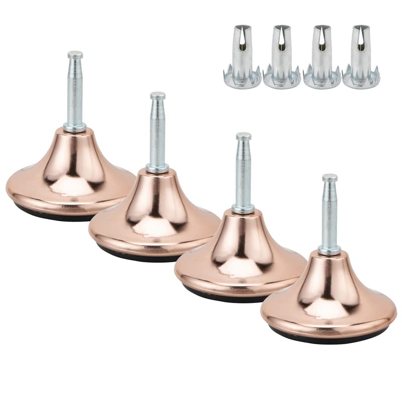 Rose Gold Chrome Coated Feet Leg Gliders Glides Castor With Insert For Divan Bed Base Sofa Chair Set of 4