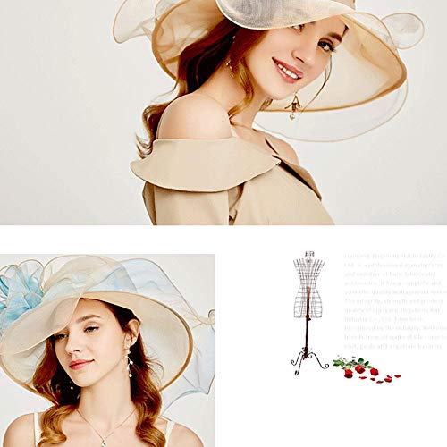 Aolvo Women Foldable Organza Church Hat - Lady Fascinator Tea Party Wedding Hat UV-Anti Cap With Ruffles Wide Brim For Derby - Thumbnail 3