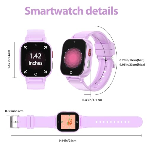 Alutoria Children's Smartwatch with 4G GPS Phone Video Call Voice Chat Pedometer SOS Alarm Clock for Girl and Boy 4-12 Years Gift Purple