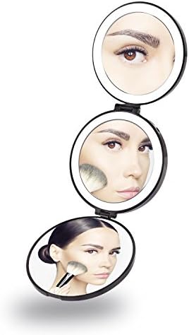 butyface Rechargeable Lighted Travel Makeup Mirror, 1X, 5X and 10X Magnifying Mirror with Lights, Tri-fold Compact Vanity Mirrors Folding Travel Mirror with LED Lights
