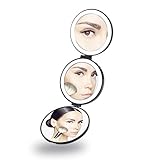 Rechargeable Lighted Travel Makeup Mirror, Butyface 1X, 5X and 7X Magnifying Mirror with Lights, Tri-fold Compact Vanity Mirrors Folding Travel Mirror with LED Lights