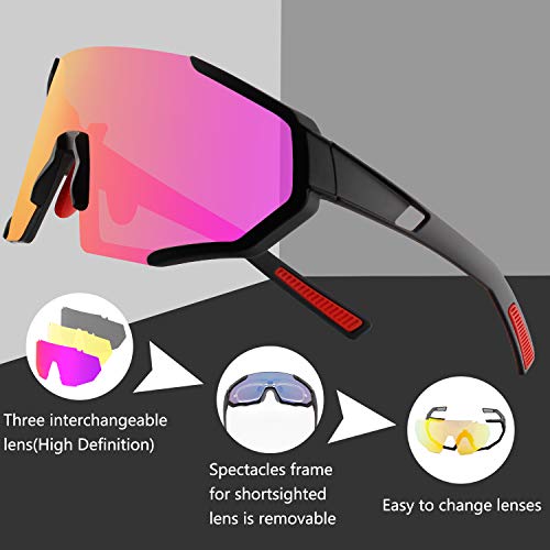 OULAIQI Sports Sunglasses Polarized Cycling Sunglasses for Man Woman with 3 Interchangeable Lens UV Protection for Cycling Fishing Running