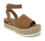 Soda Womens Flatform Casual Espadrille Ankle Strap Sandals (6.5, Tan)