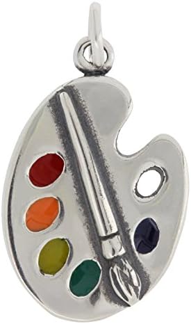 Sterling Silver Paintbrush and Pallete Multi Color Enamel Charm Pendant (Approximately 22 x 14 mm)