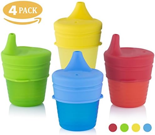 Silicone Sippy Cup Lids (4 Pack) | Baby Cup Lids, Make Any Cup A Spill Proof Sippy Cup, 100% BPA Free | Suitable For Toddlers and Babies (Red, Blue, Yellow, Green)