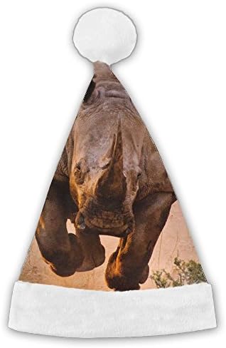 Black African Rhinoceros Rhino Animal Wildlife 100% Polyester Flannelette Christmas Santa Hats (Small)