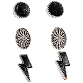 3 Pairs Set Turquoise Bohemian Stud Earrings for Women Natural Turquoise Boho Western Jewelry Lighting Bolt Stud Earring Set 80s 90s Accessories