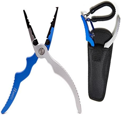 Homto Stainless Steel Saltwater Fishing Fish Pliers Multi Tools with Aluminum Ergonomic Spring Loaded Handle Tungsten Carbide Cutter Sheath and Lanyard for Split Ring,Hook Remover, Lure Crimp Lead etc