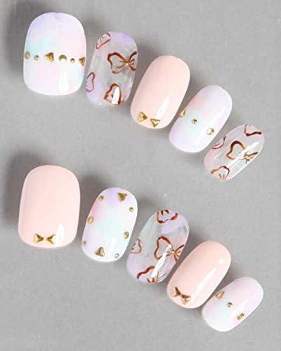 Amazon ゆずネイル ネイルチップ ホワイト 薄ピンク マーブル リボン ガーリー 春 夏 A R Whcpc ゆずネイル ネイルチップ 通販
