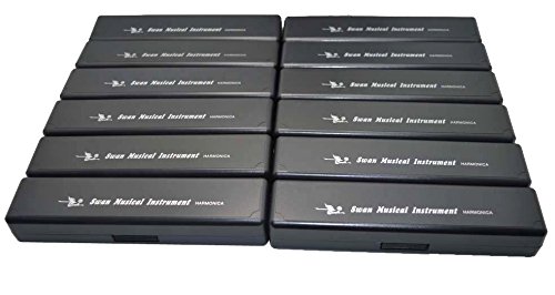 Swan, Set of 12pcs, Tremolo, 24 Holes Harmonica, 12 Key A/B/C/D/E/F/G/A#/C#/D#/F#/G#
