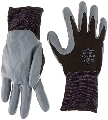 SHOWA Atlas 370B Nitrile Palm Coating Glove, Black, X-Large (Pack of 12 Pairs)