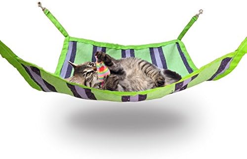 JzNova Cat Hammock Bed Pet Cage Hammock for Kitten Ferret Puppy or Small Pet (Green Stripe)