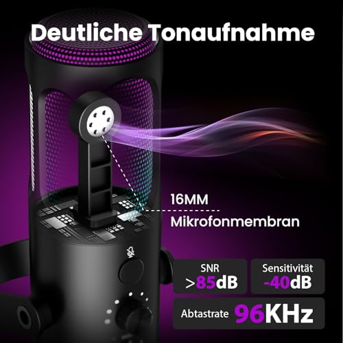 Ortizan USB Gaming Microphone PC with Swivel Arm, Mute and Monitoring | For streaming, podcast, YouTube, Discord, PS4/PS5 and Mac, with RGB light and pop filter