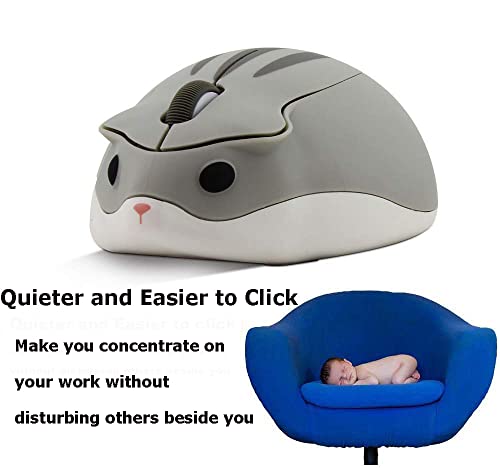 2.4GHz Wireless Mouse Cute Hamster Shape Less Noice Portable Mobile Optical 1200DPI USB Mice Cordless Mouse for PC Laptop Computer Notebook MacBook Kids Girl Men Women Mom Dad Gift (Gray)