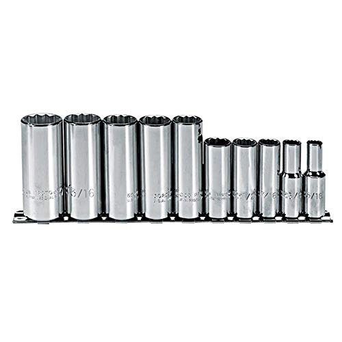 Stanley Proto J52107 Conjunto de soquetes profundos de 10 peças, 12 pontas, 9,5 mm (3/8")
