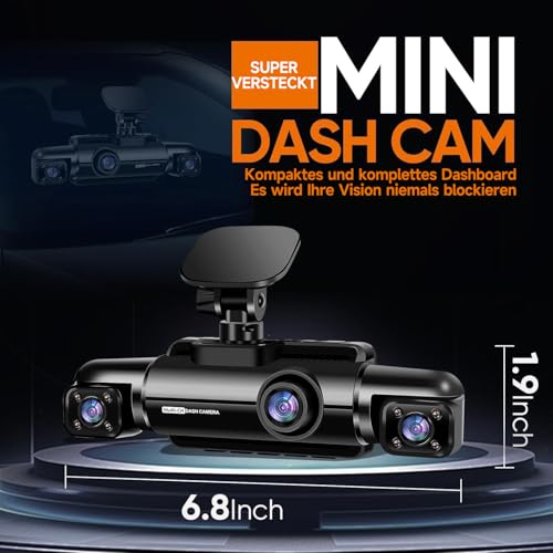 HUPEJOS 360° Dash Cam Car Front Rear 4 Channel Dash Cam Car Camera V60 | Inklusive 64GB SD-Karte, WDR-Nachtsicht (8 IR-LEDs), WiFi GPS,150° Weitwinkel, 3,18" IPS Display, G-Sensor,24/7 Parkmodus