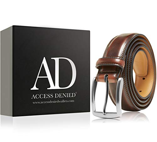 Genuine Leather Dress Belts For Men - Mens Belt For Suits, Jeans, Uniform Brown Belt - Designed in the USA - Thumbnail 5