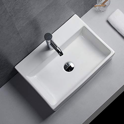 Gimify Mordern Vessel Sink Porcelain Ceramic White Above Counter Art Basin Bowl for Bathroom Restroom Airport Office Hotel (Vessel Sink Large)