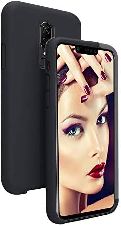 Fine Finet Case for OnePlus 6, Liquid Silicone TPU Case with Soft Microfiber Cloth Lining Cushion Hybrid Protection Shockproof Anti-Scratch Bumper Cover - Black