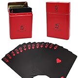 Acelion Waterproof Playing Cards, Black Plastic Playing Cards, 1 Deck of Cards, Poker Cards (Rose Cards Red Tin)
