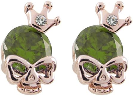 DaisyJewel Olivine Green Crystal Crown Skull Stud Earrings