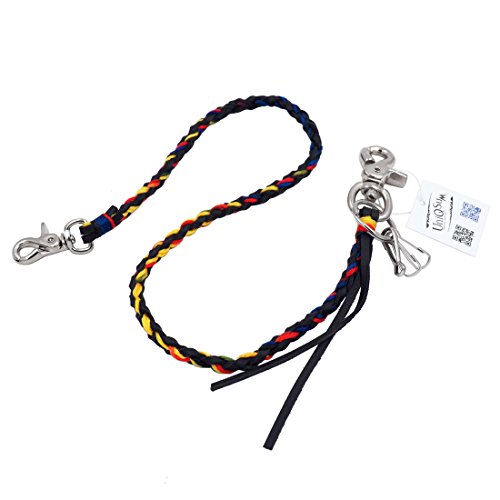 Uniqsum Braided Genuine leather wallet chain Swivel Trigger snap Biker Punk Key chain (Vivid Black)