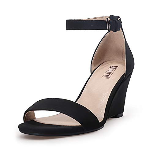 IDIFU Black Women's Classic Wedge Heels Sandals(Black 8) at Amazon