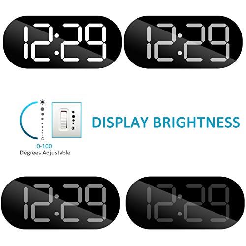 WulaWindy Alarm Clock Digital Mirror Surface Dimmer Large LED Display
