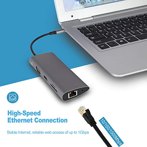 Hub Adapter for MacBook Pro, Sendowtek 11 in 1 USB C Adapter with Gigabit Ethernet Port, 87W PD 3.0, 4K HDMI VGA SD/TF Card Reader, 4 USB Ports Audio/Mic Port for MacBook Air, ChromeBook USB C Laptop