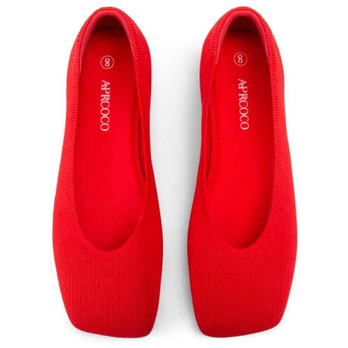 AprCoco Women's Wide Toe Box Flats Square Toe Ballet Shoes Washable Knit Lightweight Slip On Walking Flats for Women Office Casual Dress,Size 07,Red at Amazon